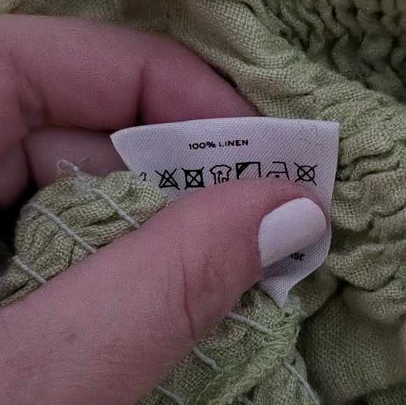 Faithfull The Brand 100% Linen Green Smocked Crop Top Puff Sleeve Cottagecore - Picture 5 of 6